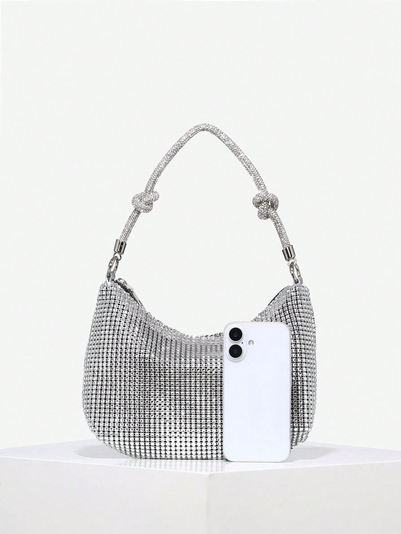 1pc Women's Elegant Rhinestone Mesh Sequin Embroidered Floral 3D Chunky Bracelet Clutch Bag, Suitable For Going Out, Dates, Parties, Wedding Items