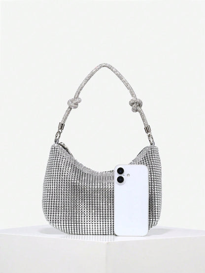 1pc Women's Elegant Rhinestone Mesh Sequin Embroidered Floral 3D Chunky Bracelet Clutch Bag, Suitable For Going Out, Dates, Parties, Wedding Items
