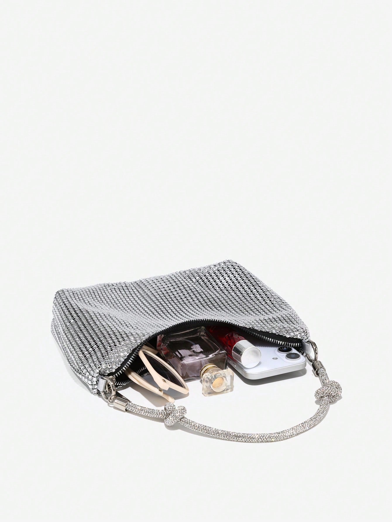 1pc Women's Elegant Rhinestone Mesh Sequin Embroidered Floral 3D Chunky Bracelet Clutch Bag, Suitable For Going Out, Dates, Parties, Wedding Items