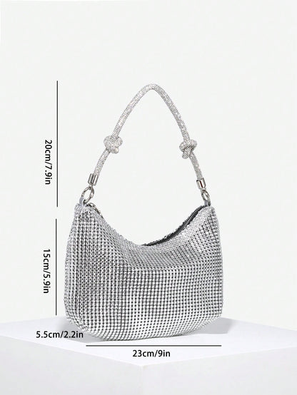 1pc Women's Elegant Rhinestone Mesh Sequin Embroidered Floral 3D Chunky Bracelet Clutch Bag, Suitable For Going Out, Dates, Parties, Wedding Items