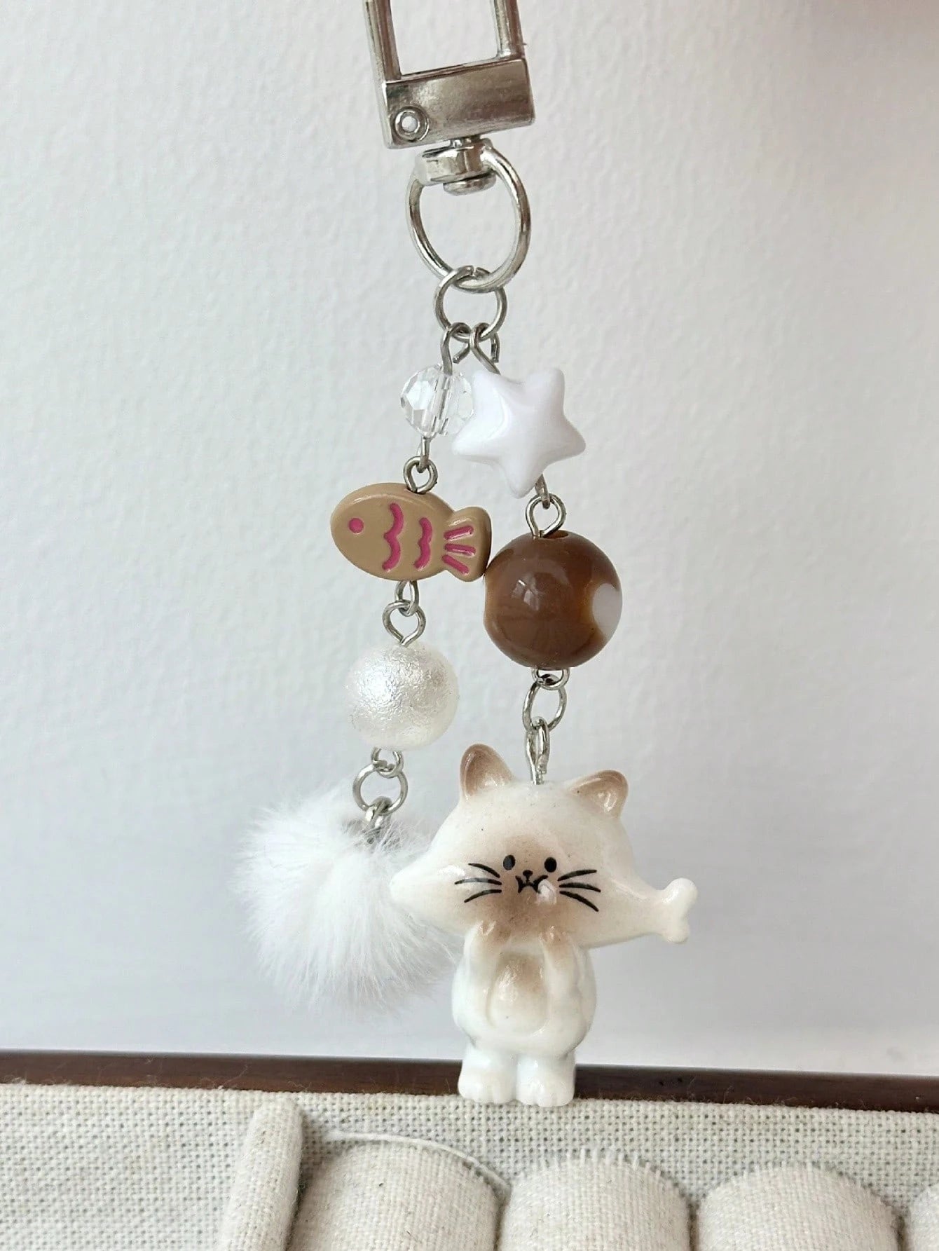 1pc Women's New Korean Cute Cartoon Cat Keychain Heart Plush Ball Star Beaded Accessory Phone Strap Bag Charm Couple/Best Friend Gift Backpack Decor Keychain For Bag Car Accessories For Women