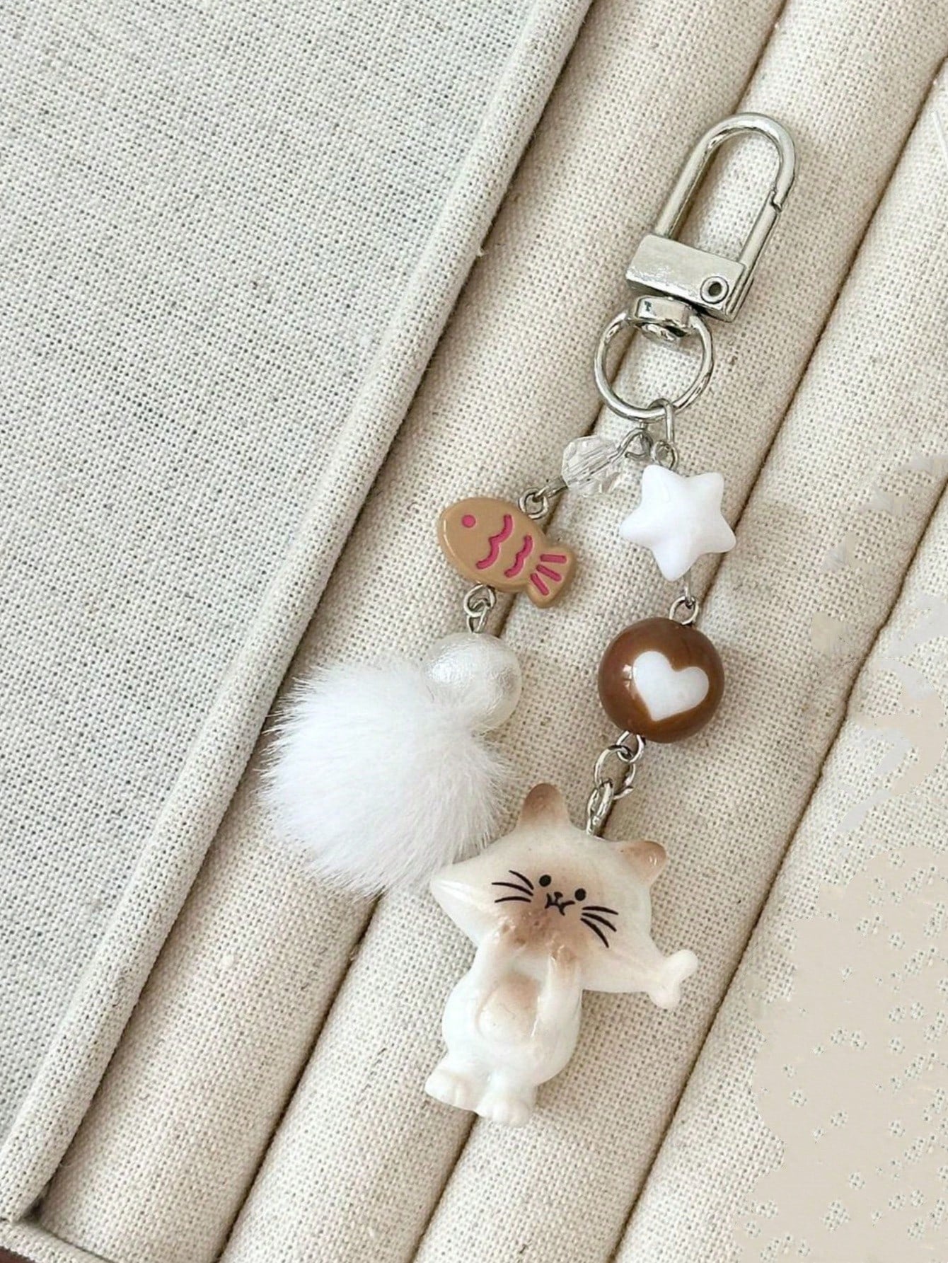 1pc Women's New Korean Cute Cartoon Cat Keychain Heart Plush Ball Star Beaded Accessory Phone Strap Bag Charm Couple/Best Friend Gift Backpack Decor Keychain For Bag Car Accessories For Women