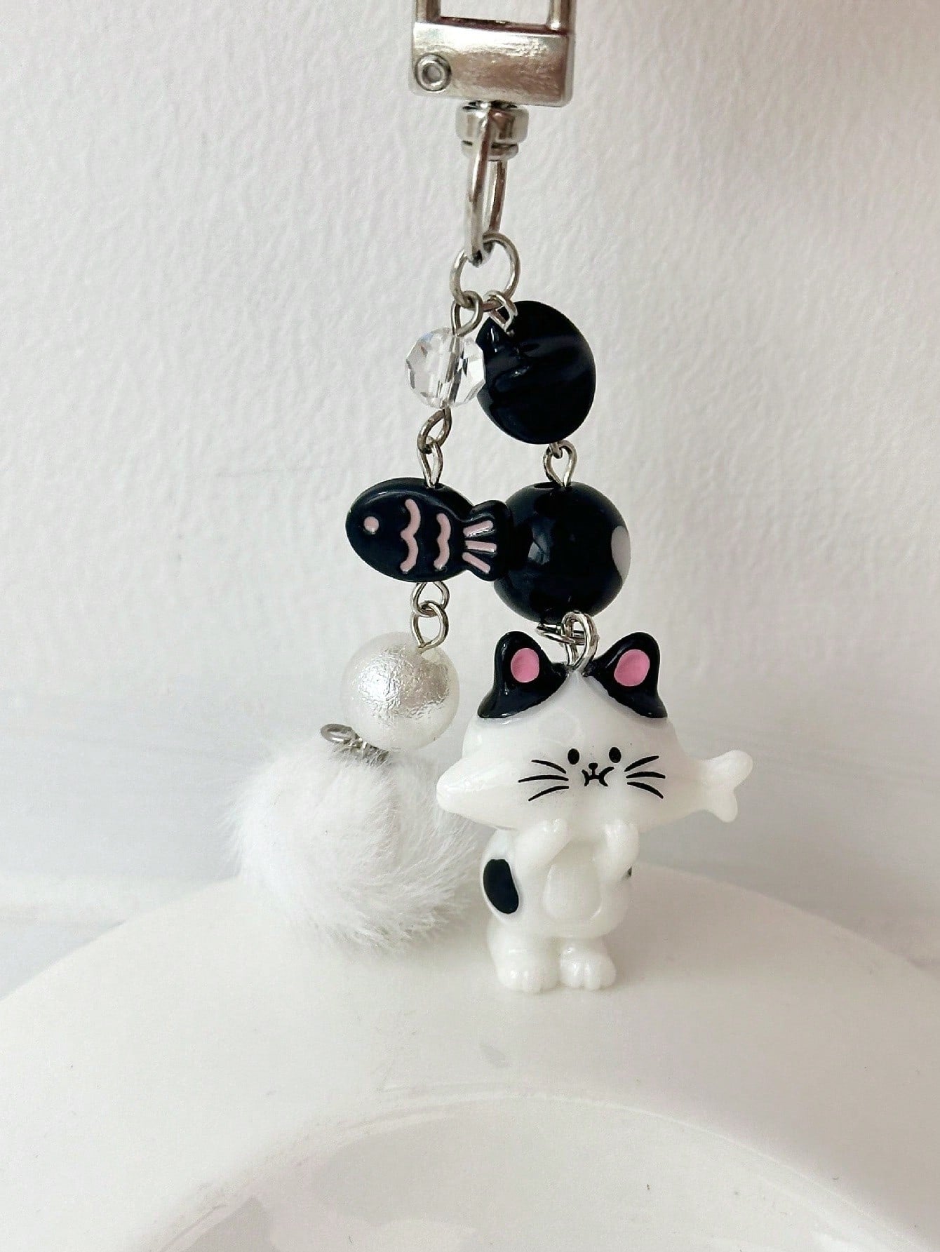 1pc Women's New Korean Cute Cartoon Cat Keychain Heart Plush Ball Star Beaded Accessory Phone Strap Bag Charm Couple/Best Friend Gift Backpack Decor Keychain For Bag Car Accessories For Women