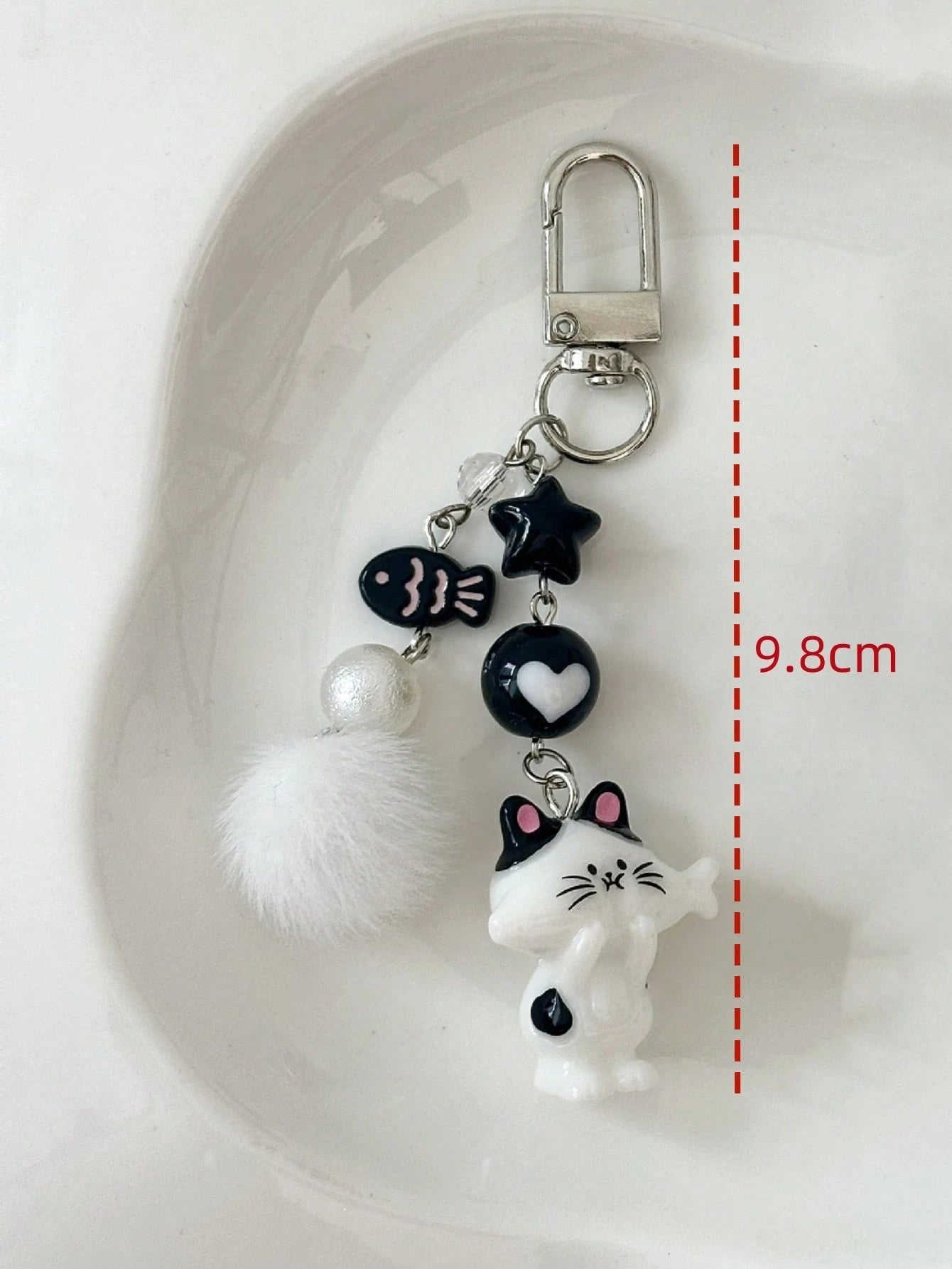 1pc Women's New Korean Cute Cartoon Cat Keychain Heart Plush Ball Star Beaded Accessory Phone Strap Bag Charm Couple/Best Friend Gift Backpack Decor Keychain For Bag Car Accessories For Women