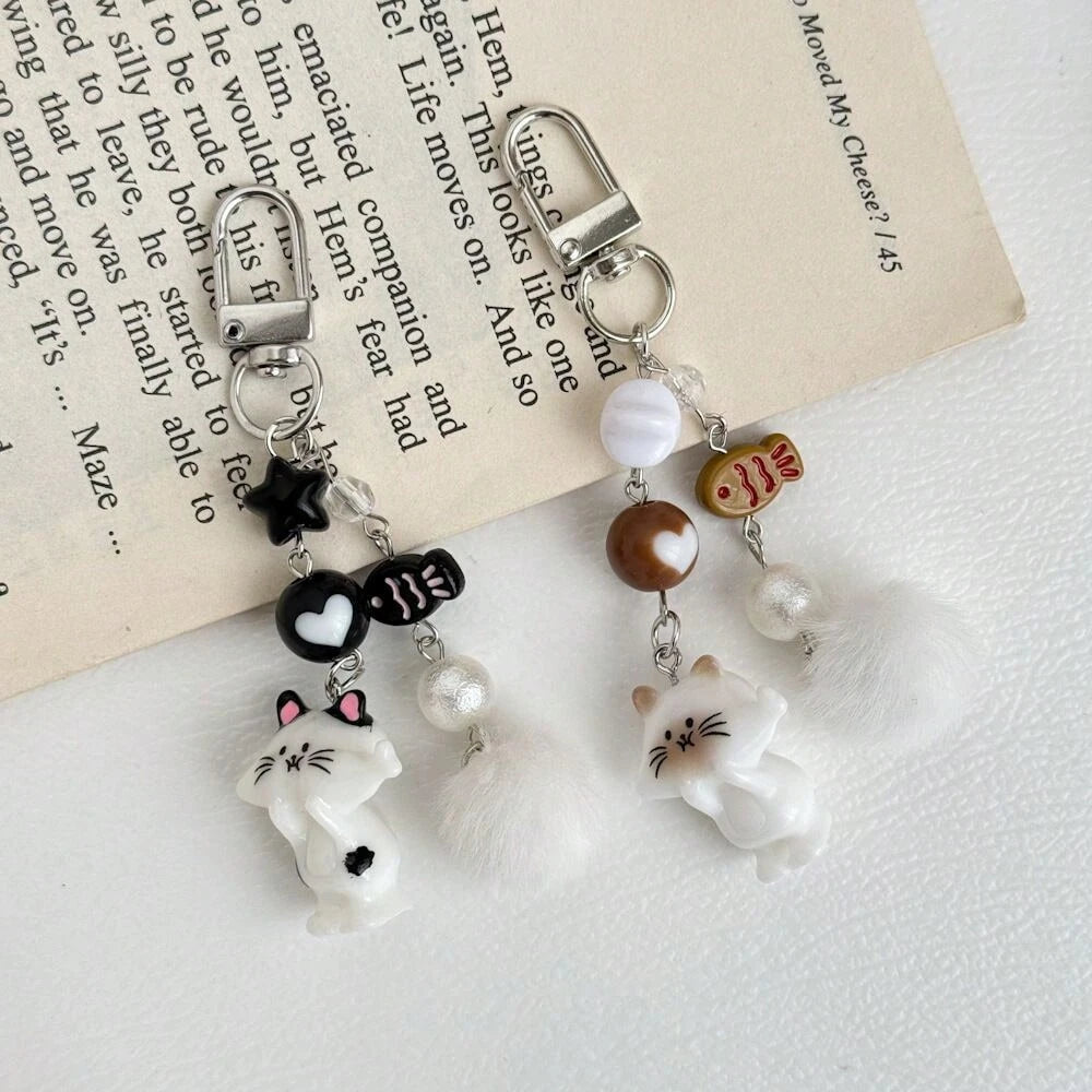 1pc Women's New Korean Cute Cartoon Cat Keychain Heart Plush Ball Star Beaded Accessory Phone Strap Bag Charm Couple/Best Friend Gift Backpack Decor Keychain For Bag Car Accessories For Women