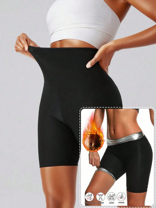 1pc Women's Sauna Shorts, High Waist Compression Fitness Sweat-Wicking Abdominal Shaping Shorts Sports