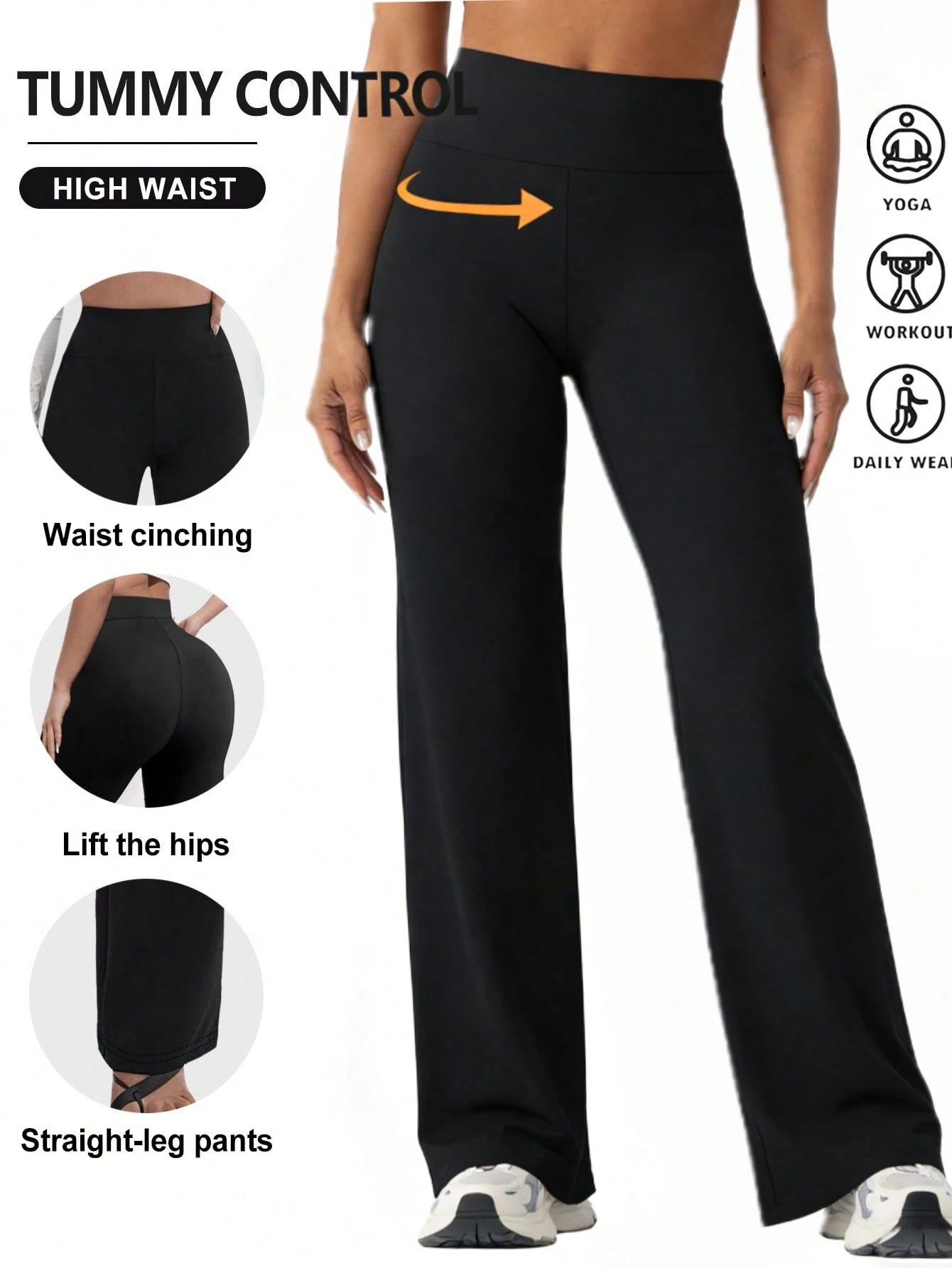 1pc Women's Straight Leg Wide Leg Pants High Waisted Slimming Yoga Leggings Black Sports Hiking Pants