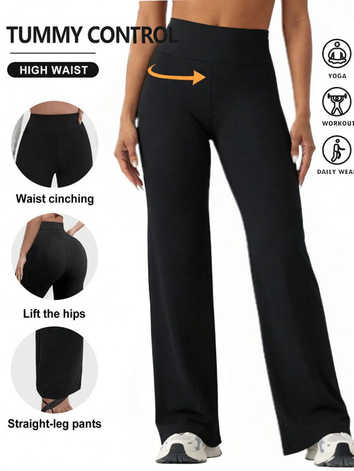 1pc Women's Straight Leg Wide Leg Pants High Waisted Slimming Yoga Leggings Black Sports Hiking Pants