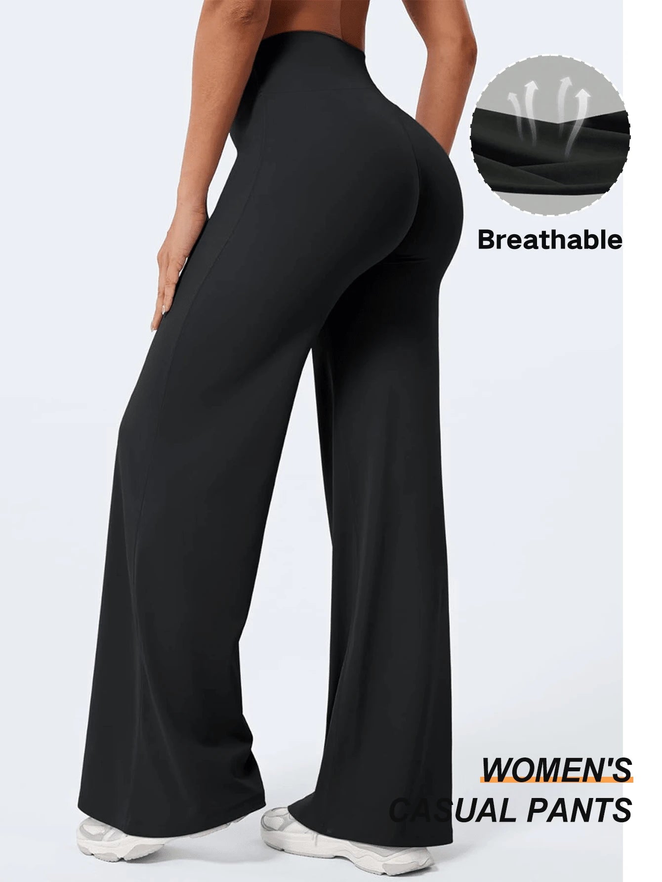 1pc Women's Straight Leg Wide Leg Pants High Waisted Slimming Yoga Leggings Black Sports Hiking Pants
