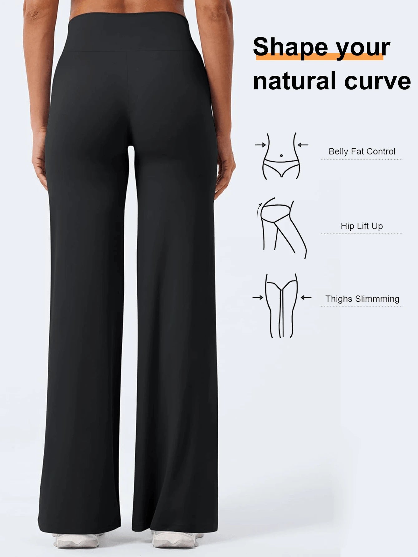 1pc Women's Straight Leg Wide Leg Pants High Waisted Slimming Yoga Leggings Black Sports Hiking Pants
