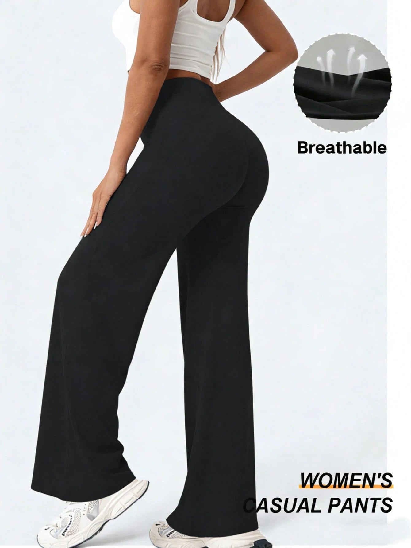 1pc Women's Straight Leg Wide Leg Pants High Waisted Slimming Yoga Leggings Black Sports Hiking Pants