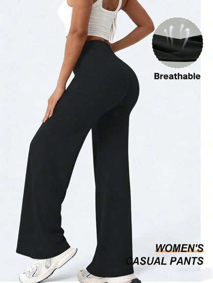 1pc Women's Straight Leg Wide Leg Pants High Waisted Slimming Yoga Leggings Black Sports Hiking Pants