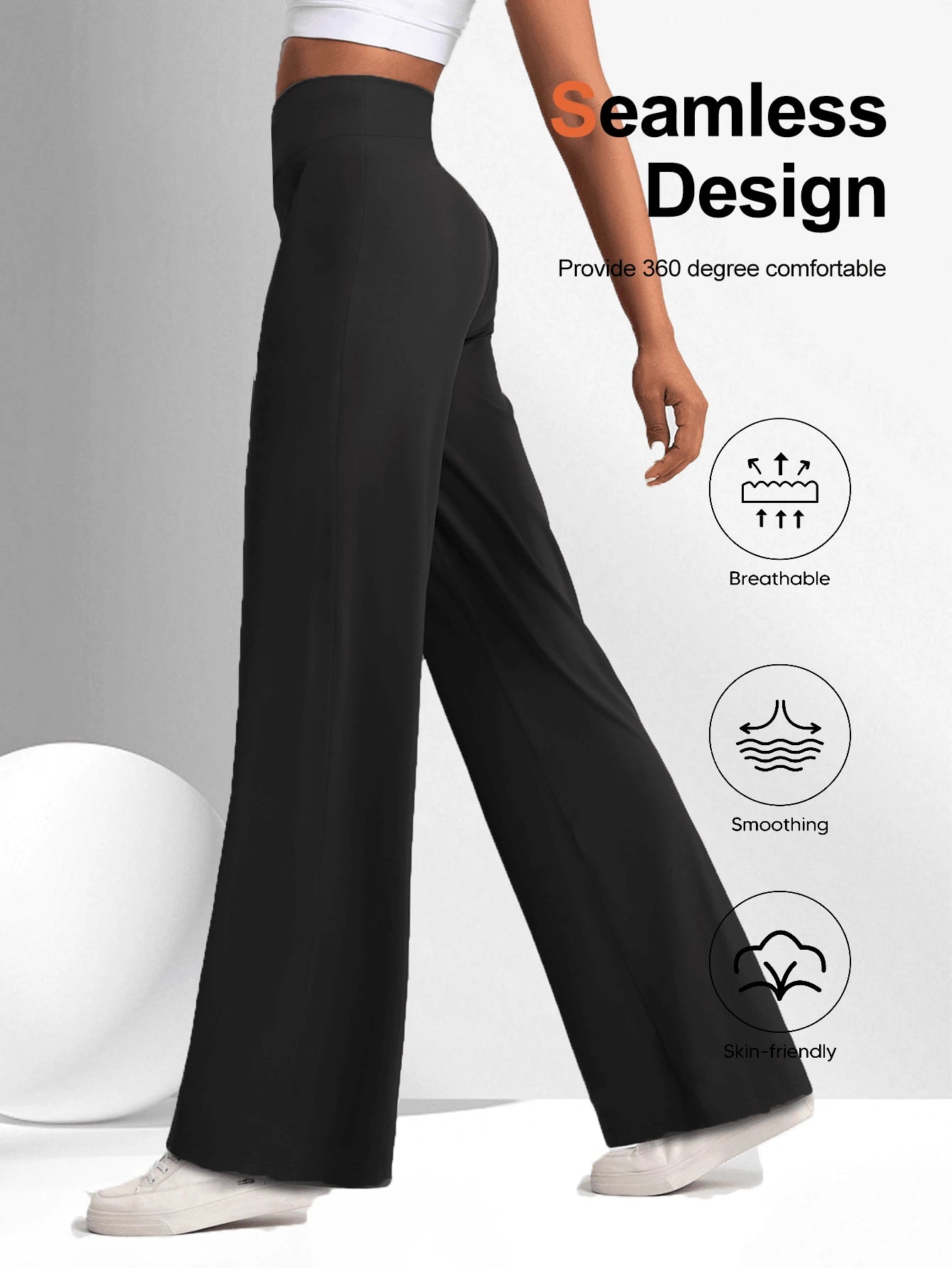 1pc Women's Straight Leg Wide Leg Pants High Waisted Slimming Yoga Leggings Black Sports Hiking Pants