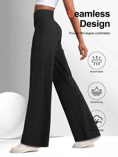1pc Women's Straight Leg Wide Leg Pants High Waisted Slimming Yoga Leggings Black Sports Hiking Pants