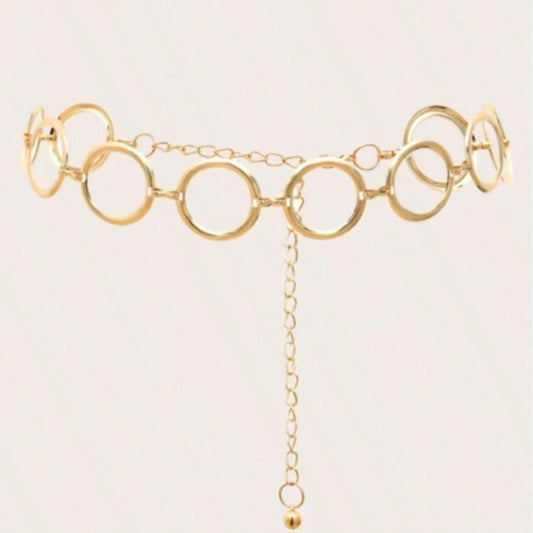 1pc Women's Versatile Round Ring Decor Waist Chain, Elegant Fashion Dress Waist Belt