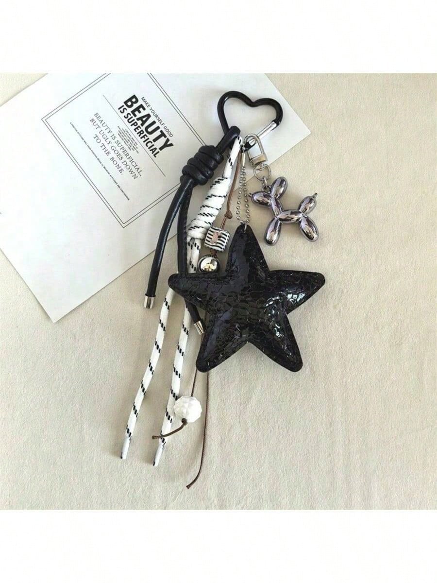 1pc Y2K Style Pink Star Bag Charm, Chenille Material, Keychain, Car Hanging Ornament. Valentine's Day Gift, Fashionable And Versatile, Suitable For Teenagers, Women, College Students, Teachers, White