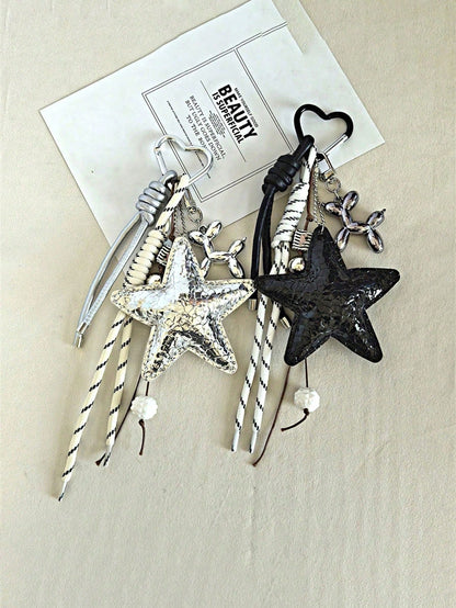 1pc Y2K Style Pink Star Bag Charm, Chenille Material, Keychain, Car Hanging Ornament. Valentine's Day Gift, Fashionable And Versatile, Suitable For Teenagers, Women, College Students, Teachers, White