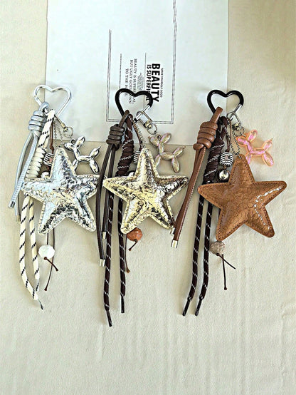 1pc Y2K Style Pink Star Bag Charm, Chenille Material, Keychain, Car Hanging Ornament. Valentine's Day Gift, Fashionable And Versatile, Suitable For Teenagers, Women, College Students, Teachers, White