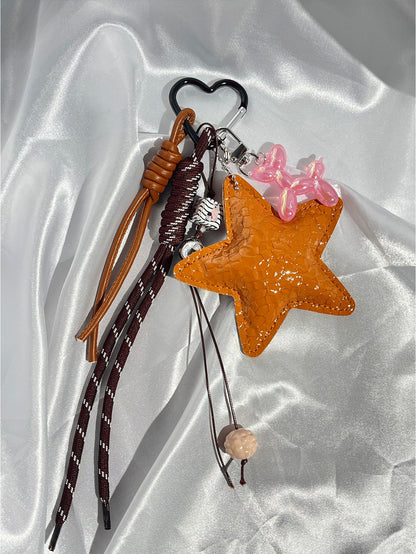 1pc Y2K Style Pink Star Bag Charm, Chenille Material, Keychain, Car Hanging Ornament. Valentine's Day Gift, Fashionable And Versatile, Suitable For Teenagers, Women, College Students, Teachers, White