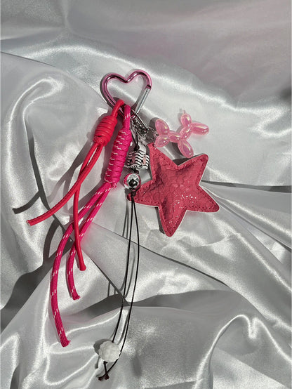 1pc Y2K Style Pink Star Bag Charm, Chenille Material, Keychain, Car Hanging Ornament. Valentine's Day Gift, Fashionable And Versatile, Suitable For Teenagers, Women, College Students, Teachers, White