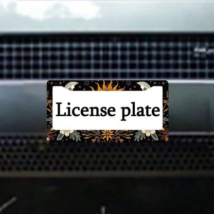 1pc, Metal License Plate Frame Cover Floral Sun And Moon Front License Plate Frame Car License Plate, Car Exterior, 16*31cm(6.2*12.2inch)