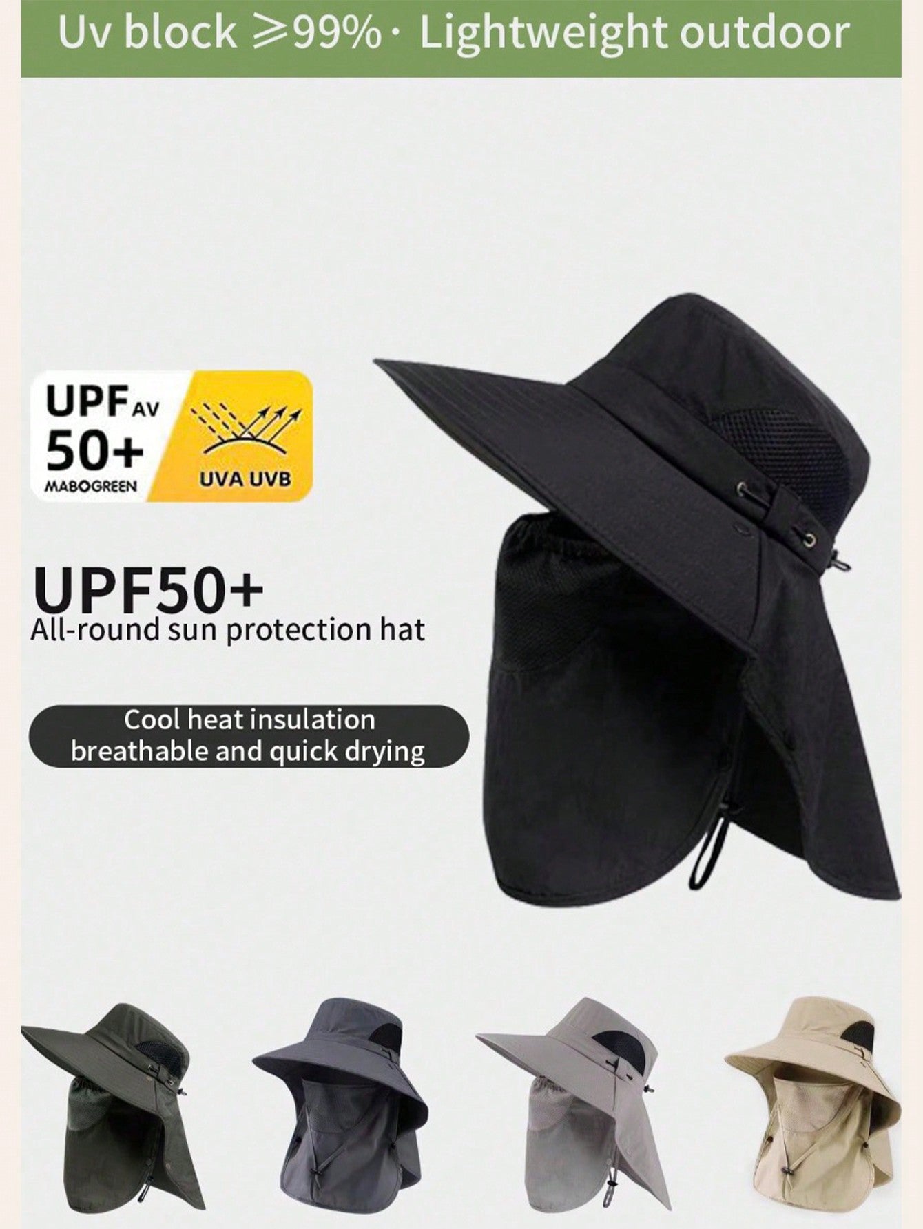 1pce Sunshade Hat, Men's Neck Protection Integrated Fishing And Hiking Hat, Outdoor Breathable Fishing Hat For Spring And Summer