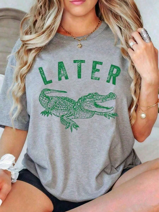 1Pcs,2026,100% Cotton Later Gator Shirt, Alligator Funny Offensive Crocodile Shirt, Loose Type Shirt For Women, Casual Simple Short Sleeve Women To