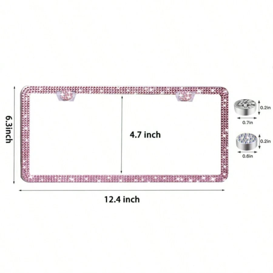 1PCS/2PCS Diamond Glitter Stainless Steel License Plate Frame, Ladies Car Decor, Comes With Easy Installation Kit And Start Button Sticker, For Car And SUV, American License Plate Standard, Fashion Ac