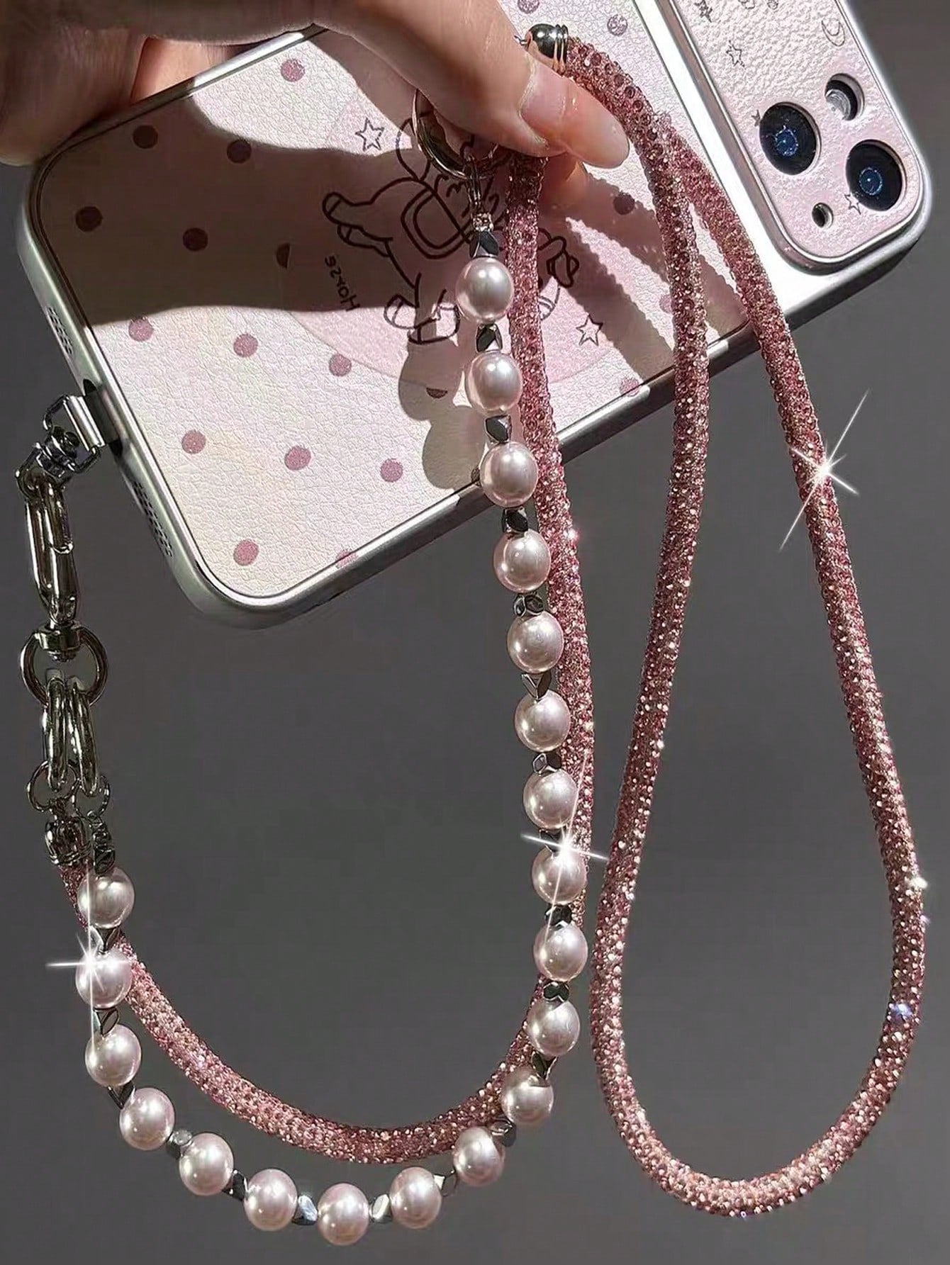 1set/1PC New 3-In-1 Detachable Phone Chain Lanyard, Premium Adjustable Crossbody Strap With Pearl Wrist & Neck Hanging, Suitable For Outdoor Travel, Hiking, Trekking, Shopping, All Seasons, Unisex, Sm