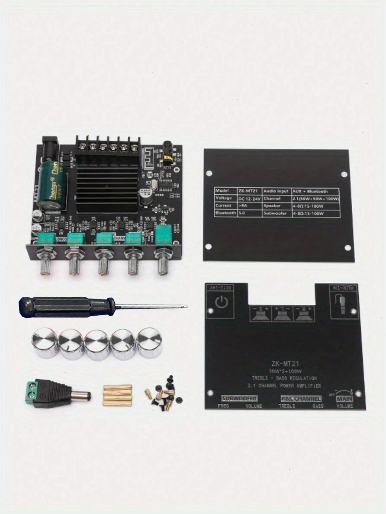 2.1 Channel Audio Power Amplifier Board, 50W*2+100W, With Treble And Bass Control, Suitable For DIY Speakers And Home Theater Systems