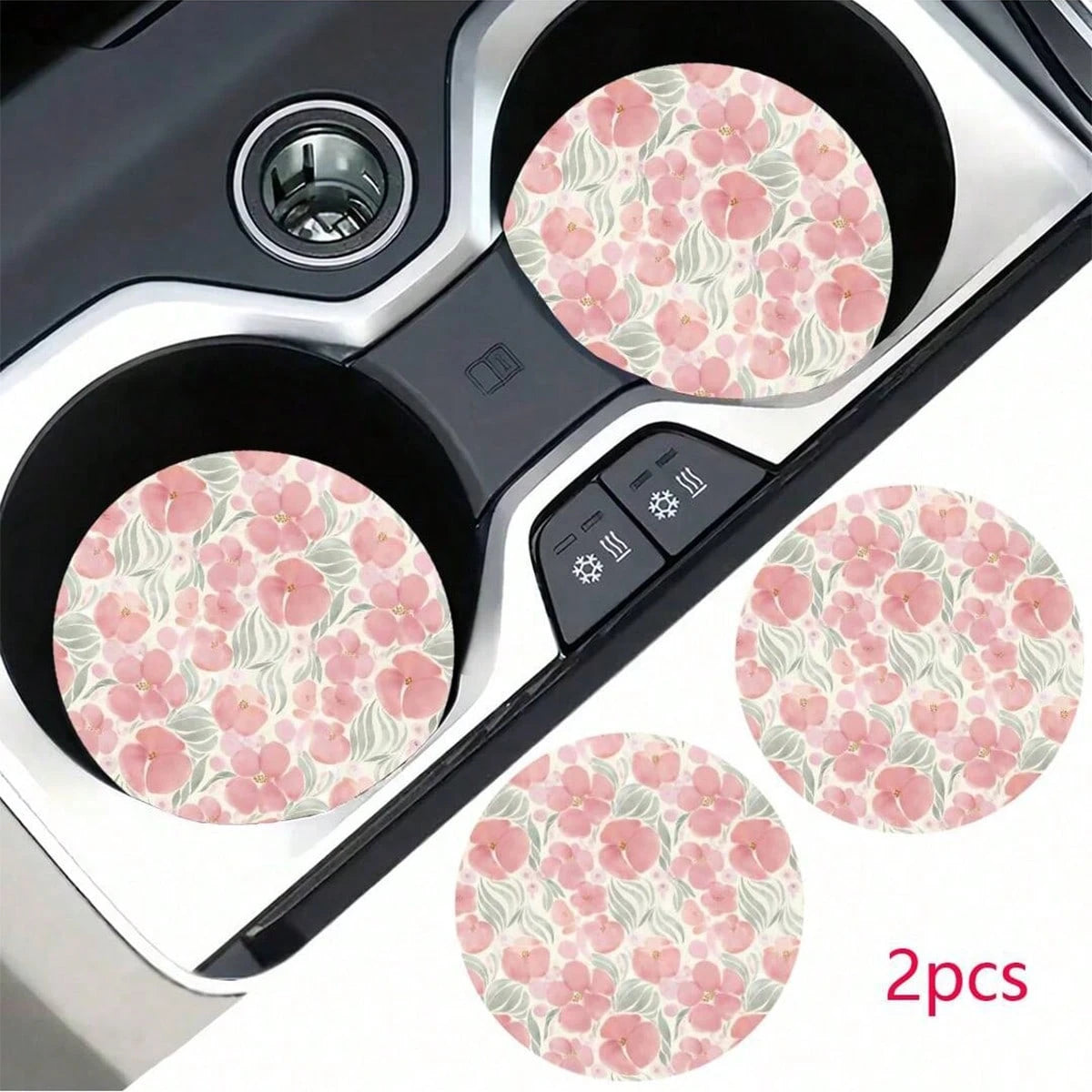 2/1pc Floral Car Cup Holder Coaster, Absorbent Ceramic Car Drink Cup Holder Pad, Cute Flower Pattern Car Interior Accessory Decoration, Waterproof Car Cup Holder Coaster, Suitable For Most Car Cup Hol