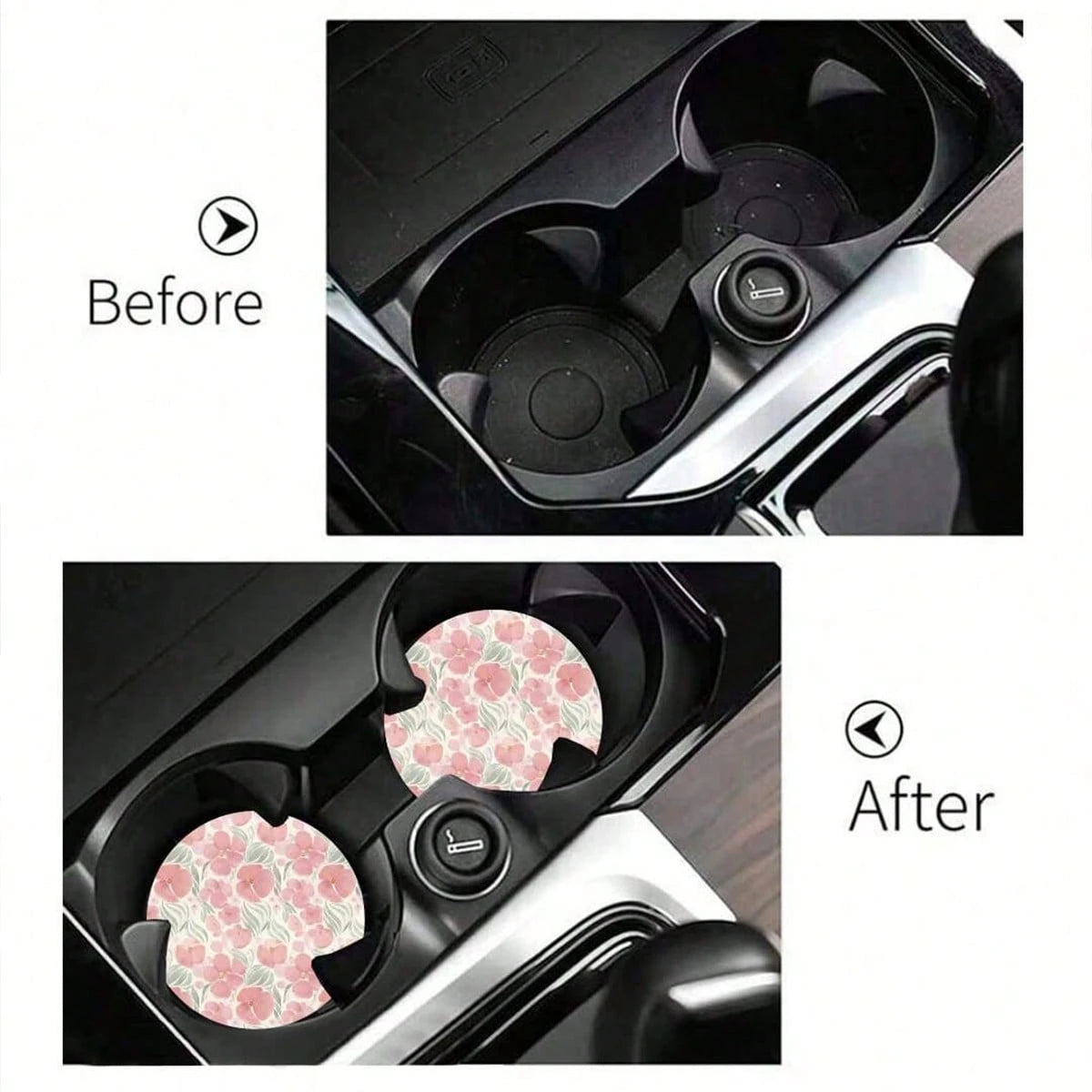 2/1pc Floral Car Cup Holder Coaster, Absorbent Ceramic Car Drink Cup Holder Pad, Cute Flower Pattern Car Interior Accessory Decoration, Waterproof Car Cup Holder Coaster, Suitable For Most Car Cup Hol