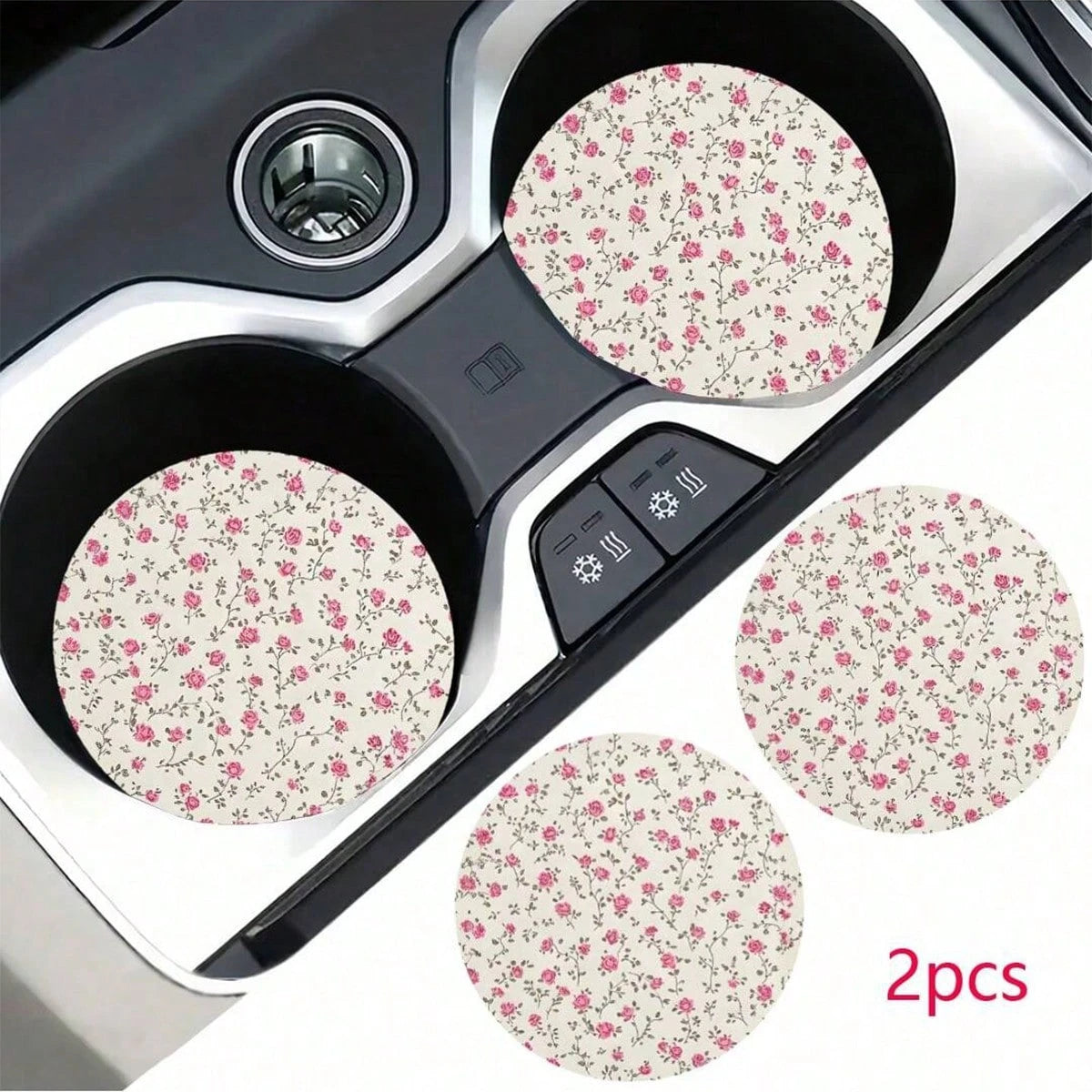 2/1pc Floral Car Cup Holder Coaster, Absorbent Ceramic Car Drink Cup Holder Pad, Cute Flower Pattern Car Interior Accessory Decoration, Waterproof Car Cup Holder Coaster, Suitable For Most Car Cup Hol