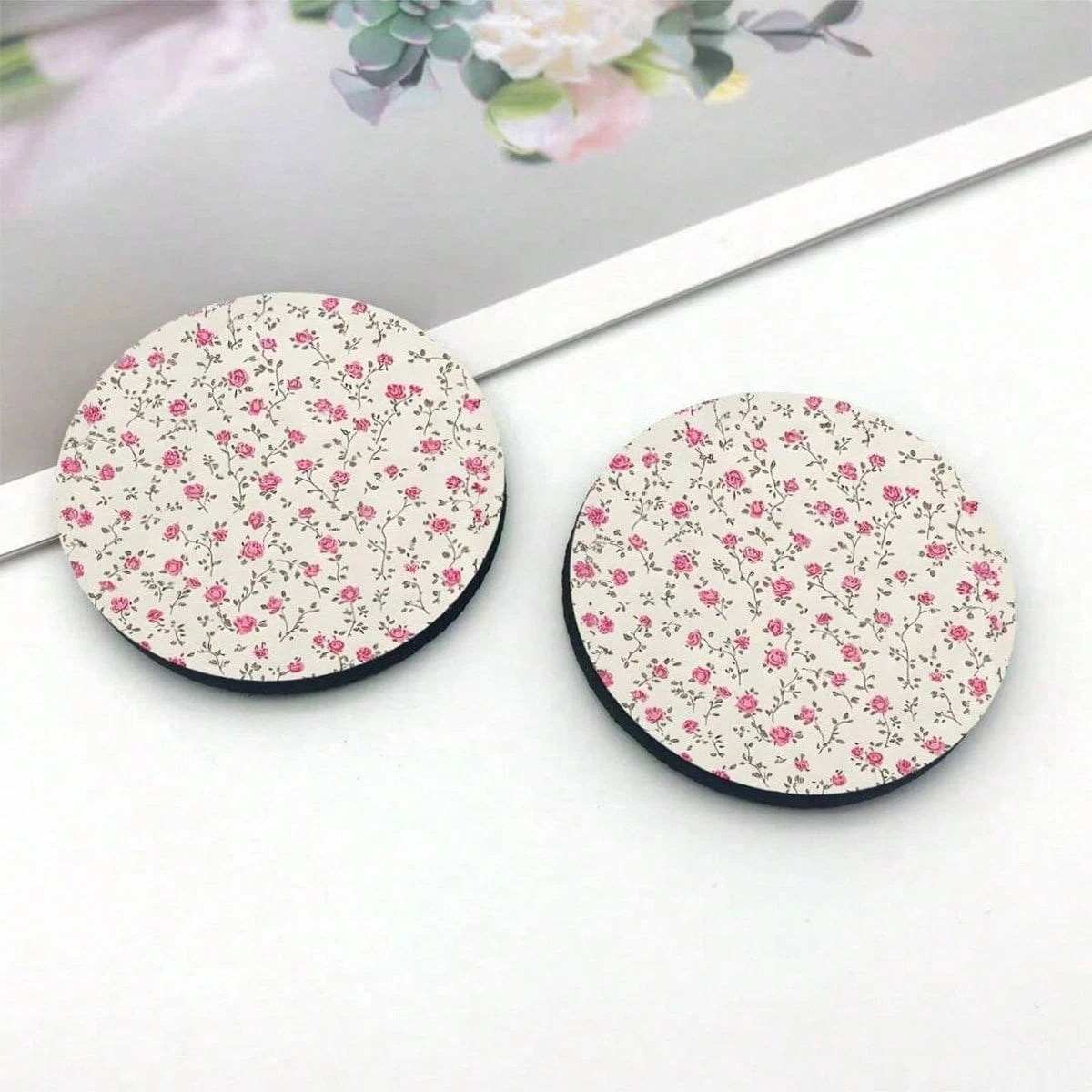 2/1pc Floral Car Cup Holder Coaster, Absorbent Ceramic Car Drink Cup Holder Pad, Cute Flower Pattern Car Interior Accessory Decoration, Waterproof Car Cup Holder Coaster, Suitable For Most Car Cup Hol