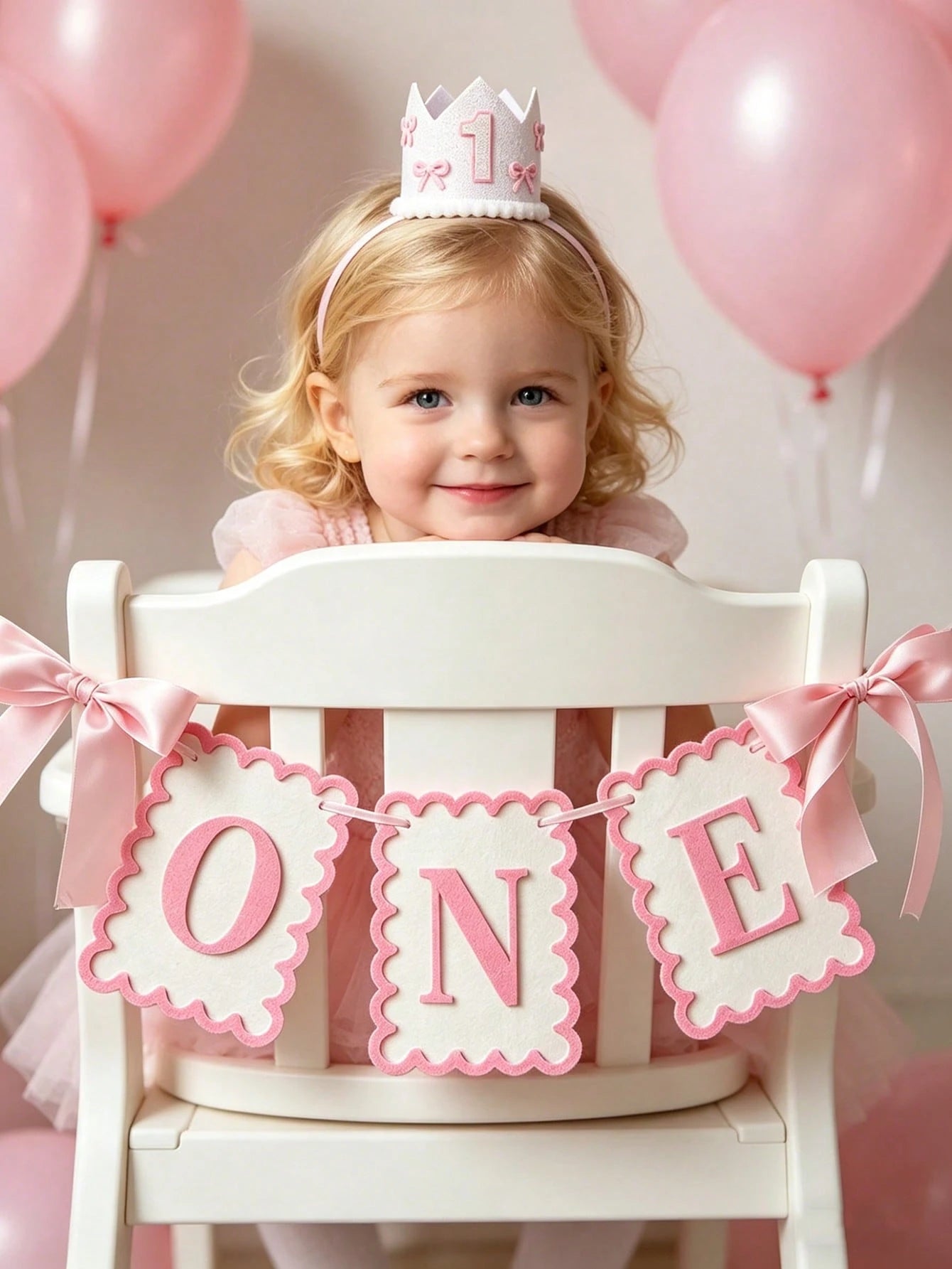 2/1pc INS Style Bow Non-Woven Fabric Flag Hat, 1st Birthday Chair Decor, Photo Prop Suitable For Children's Birthday, Baby Shower Party Decoration, Pink Bow 1st Birthday Girl Hat, Happy Birthday Party