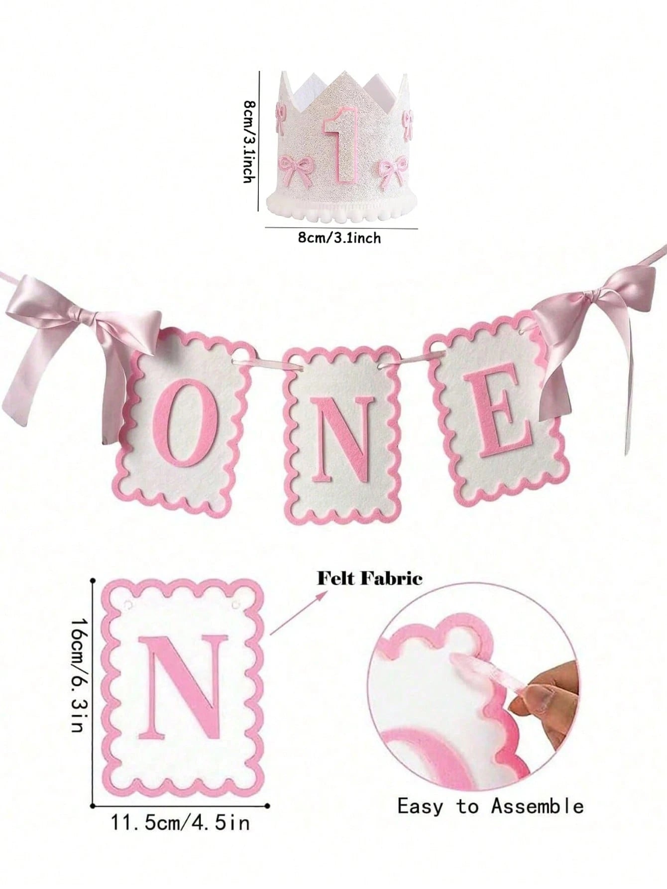 2/1pc INS Style Bow Non-Woven Fabric Flag Hat, 1st Birthday Chair Decor, Photo Prop Suitable For Children's Birthday, Baby Shower Party Decoration, Pink Bow 1st Birthday Girl Hat, Happy Birthday Party