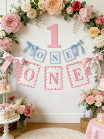 2/1pc INS Style Bow Non-Woven Fabric Flag Hat, 1st Birthday Chair Decor, Photo Prop Suitable For Children's Birthday, Baby Shower Party Decoration, Pink Bow 1st Birthday Girl Hat, Happy Birthday Party