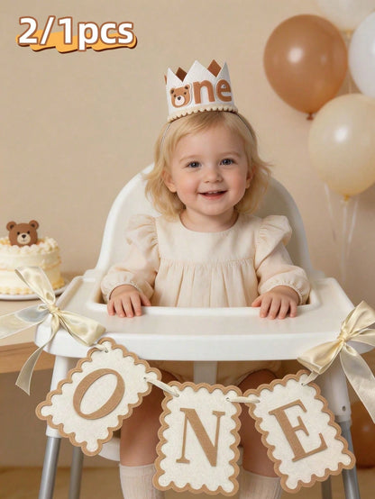 2/1pc INS Style Bow Non-Woven Fabric Flag Hat, 1st Birthday Chair Decor, Photo Prop Suitable For Children's Birthday, Baby Shower Party Decoration, Pink Bow 1st Birthday Girl Hat, Happy Birthday Party