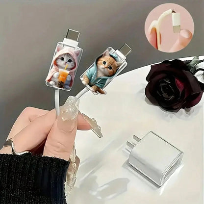 2/4/8pcs Cartoon Cat Design Charger Cable Protector, Cute & Fashionable Charging Cable Saver Bite Protector, Acrylic Material, Protect Charger Head, Earphone, Phone Cables From Breaking, Extend Data C