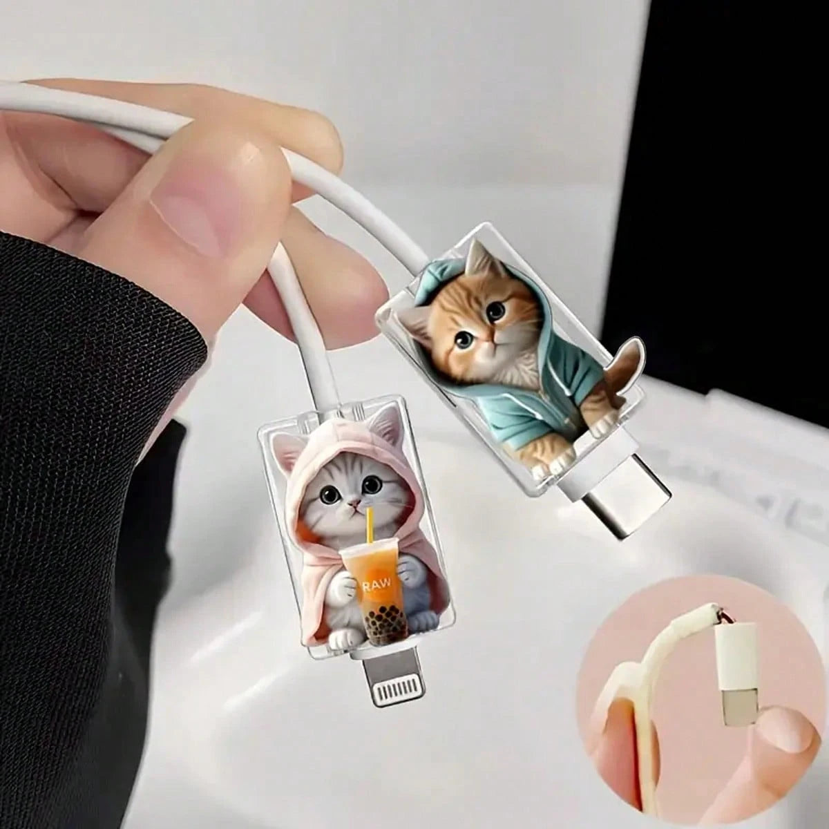 2/4/8pcs Cartoon Cat Design Charger Cable Protector, Cute & Fashionable Charging Cable Saver Bite Protector, Acrylic Material, Protect Charger Head, Earphone, Phone Cables From Breaking, Extend Data C