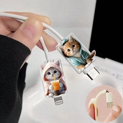 2/4/8pcs Cartoon Cat Design Charger Cable Protector, Cute & Fashionable Charging Cable Saver Bite Protector, Acrylic Material, Protect Charger Head, Earphone, Phone Cables From Breaking, Extend Data C