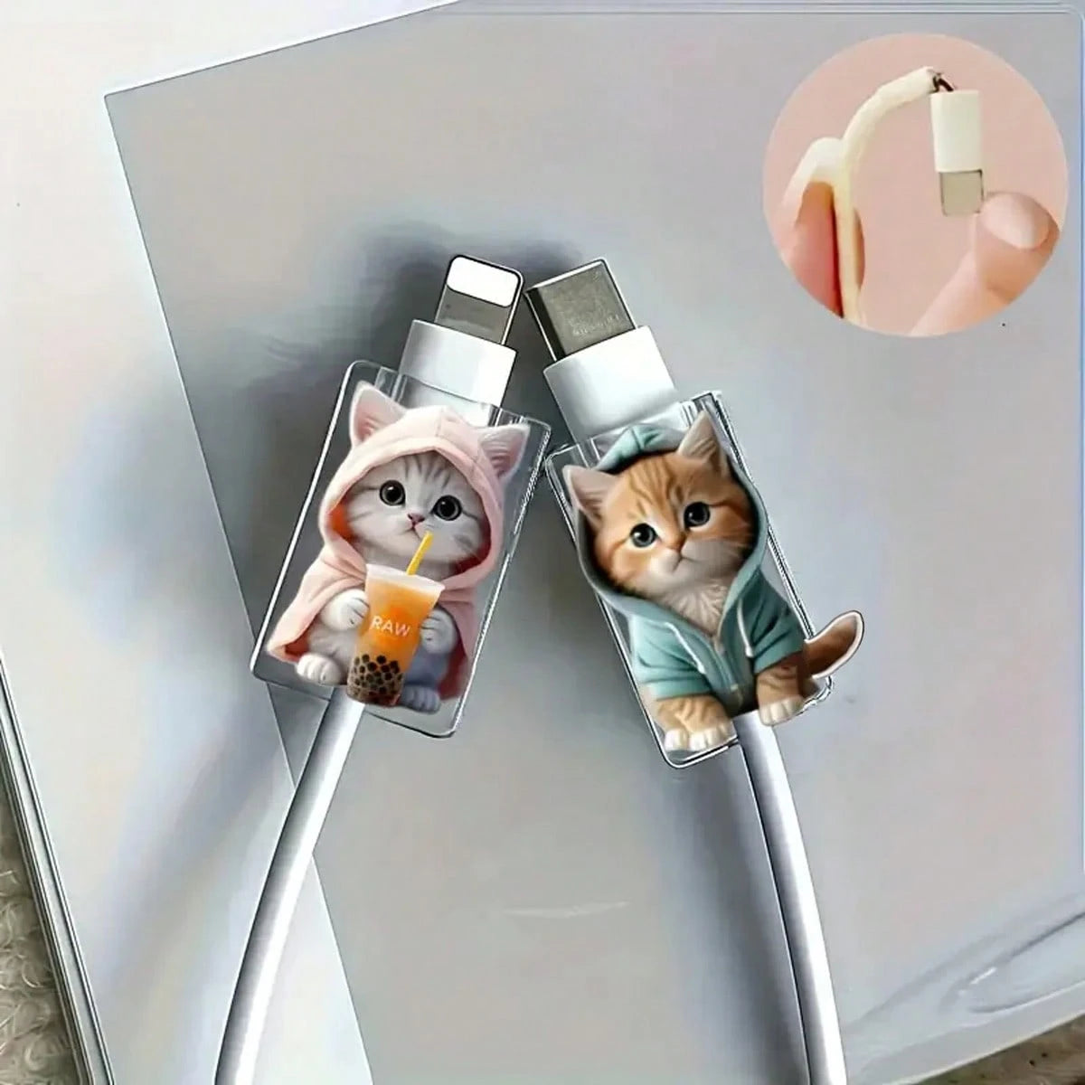 2/4/8pcs Cartoon Cat Design Charger Cable Protector, Cute & Fashionable Charging Cable Saver Bite Protector, Acrylic Material, Protect Charger Head, Earphone, Phone Cables From Breaking, Extend Data C