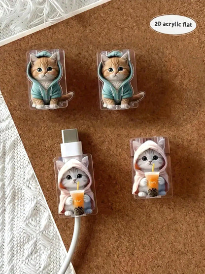 2/4/8pcs Cartoon Cat Design Charger Cable Protector, Cute & Fashionable Charging Cable Saver Bite Protector, Acrylic Material, Protect Charger Head, Earphone, Phone Cables From Breaking, Extend Data C