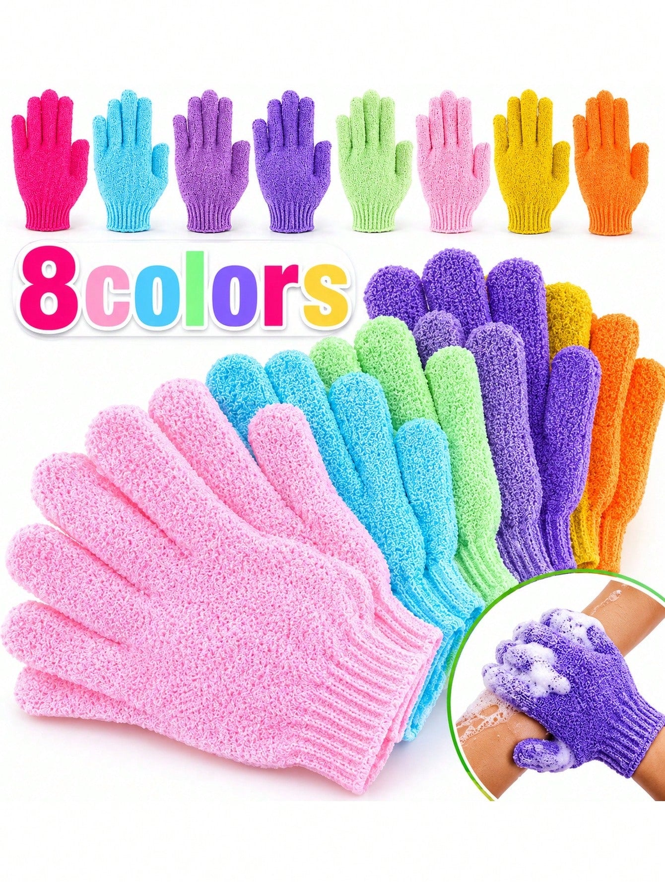 2/4/8pcs/Set Reusable Exfoliating Bath Gloves For Scrubbing, Back Washing, Massage And Body Exfoliation, Body Cleaning Accessories, 1/3/5/10/20pcs/Set, Suitable For Bathing, Facial, Spa, Hand Washing