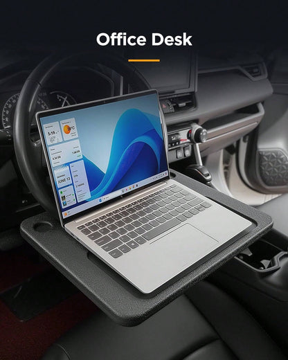2-In-1 Car Steering Wheel Desk- Portable Auto Laptop Tray & Eating Table For Most Vehicles, Durable Multi-Functional Travel Workstation With Cup Holder For Commuters And Road Trips, Black
