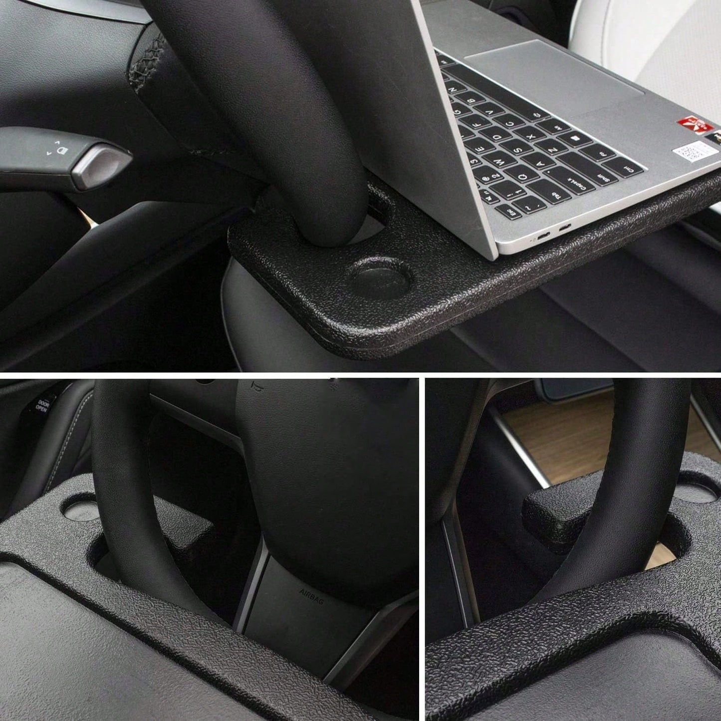 2-In-1 Car Steering Wheel Desk- Portable Auto Laptop Tray & Eating Table For Most Vehicles, Durable Multi-Functional Travel Workstation With Cup Holder For Commuters And Road Trips, Black