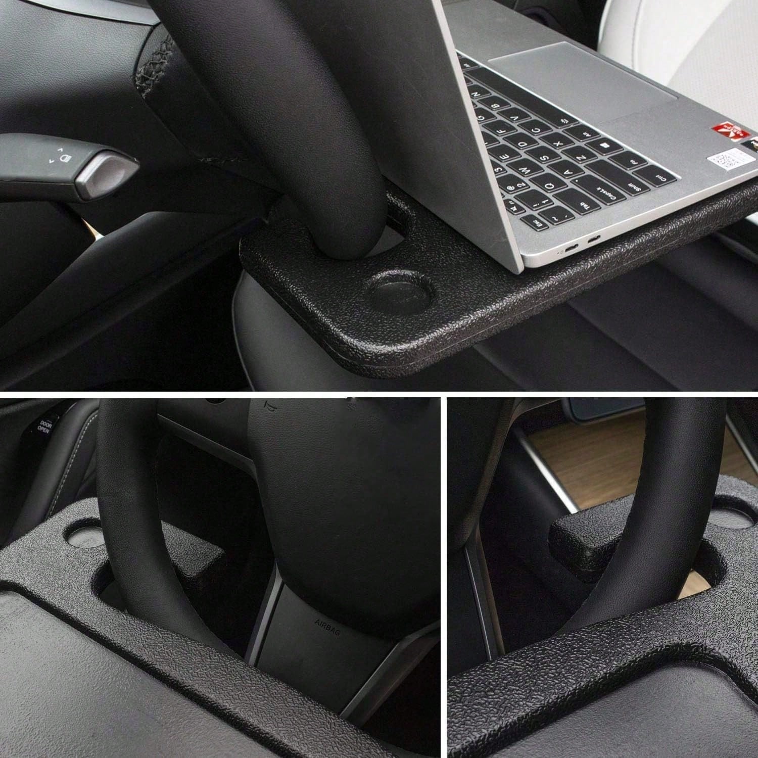 2-In-1 Car Steering Wheel Desk- Portable Auto Laptop Tray & Eating Table For Most Vehicles, Durable Multi-Functional Travel Workstation With Cup Holder For Commuters And Road Trips, Black