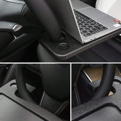 2-In-1 Car Steering Wheel Desk- Portable Auto Laptop Tray & Eating Table For Most Vehicles, Durable Multi-Functional Travel Workstation With Cup Holder For Commuters And Road Trips, Black