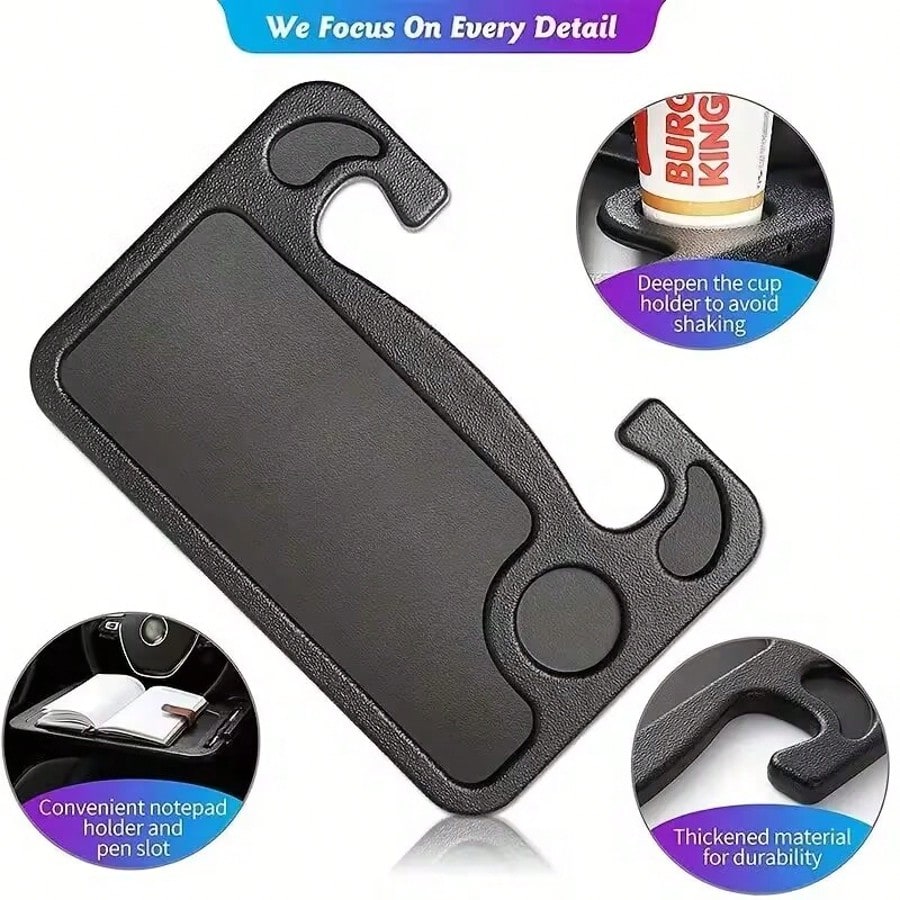 2-In-1 Car Steering Wheel Desk- Portable Auto Laptop Tray & Eating Table For Most Vehicles, Durable Multi-Functional Travel Workstation With Cup Holder For Commuters And Road Trips, Black