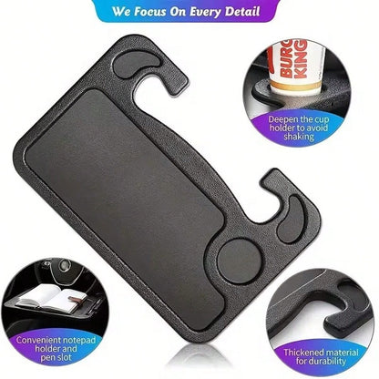 2-In-1 Car Steering Wheel Desk- Portable Auto Laptop Tray & Eating Table For Most Vehicles, Durable Multi-Functional Travel Workstation With Cup Holder For Commuters And Road Trips, Black